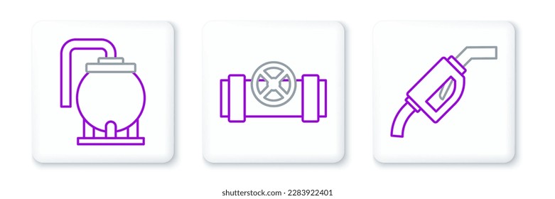 Ajuste la tubería de la boquilla de la bomba de gasolina, el depósito del depósito de aceite y los tubos metálicos y el icono de la válvula. Vector