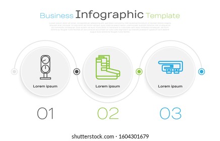 Set line Gauge scale, Boots and Diving belt. Business infographic template. Vector