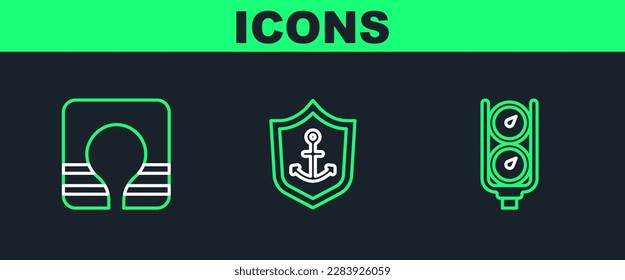 Ajuste la escala de ancho de línea, la chaqueta de vida y el icono de la cubierta interior del anclaje. Vector