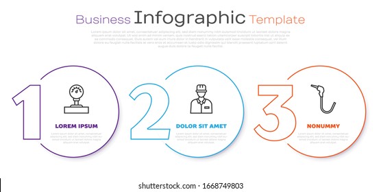 Set line Gauge scale, Oilman and Gasoline pump nozzle. Business infographic template. Vector