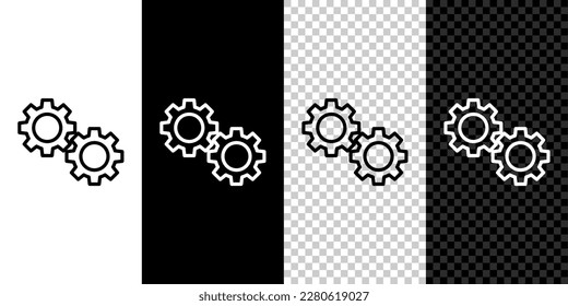 Set line Gear icon isolated on black and white background. Cogwheel gear settings sign. Cog symbol.  Vector