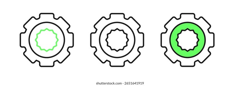 Set line Gear icon isolated on white background. Cogwheel gear settings sign. Cog symbol.  Vector