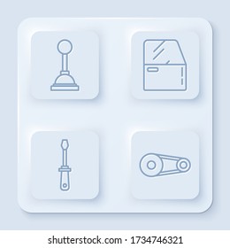Set line Gear shifter, Car door, Screwdriver and Timing belt kit. White square button. Vector