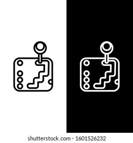Set line Gear shifter icon isolated on black and white background. Transmission icon.  Vector Illustration