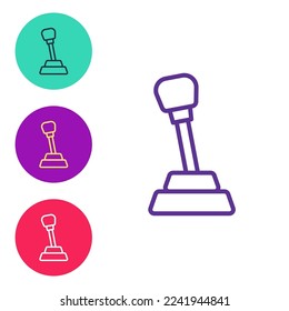 Ajuste la línea Icono del selector de velocidades aislado en el fondo blanco. Icono de transmisión manual. Indique los iconos en colores. Vector