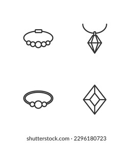 Set line Gem stone, Bracelet jewelry,  and Pendant necklace icon. Vector