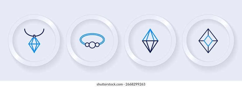 Definir a linha Pedra preciosa, Pulseira joia e Pingente colar ícone. Vetor