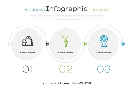 Set line Gem stone, Christian cross chain and Jewelry store. Business infographic template. Vector
