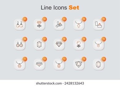 Set line Gem stone, Diamond, Pendant necklace, Necklace, Locket, Stud earrings and  icon. Vector