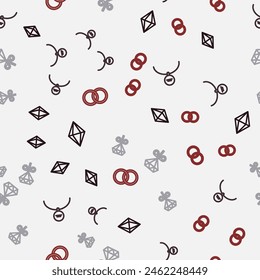 Set line Gem stone, Locket necklace, Stud earrings and Wedding on seamless pattern. Vector