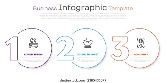 Set line Gem stone, Necklace mannequin and Tooth with diamond. Business infographic template. Vector