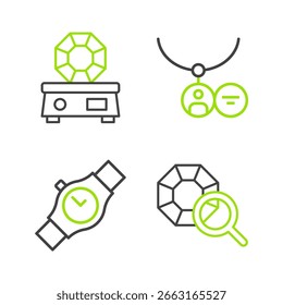 Set line Gem stone, Wrist watch, Locket necklace and  icon. Vector