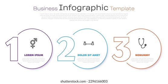 Set line Gender, Safe distance and Stethoscope. Business infographic template. Vector
