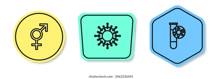 Set line Gender, Virus and Test tube with virus. Colored shapes. Vector