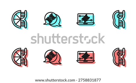 Set line Genetic engineering modification, Genetically modified orange, DNA symbol and meat icon. Vector