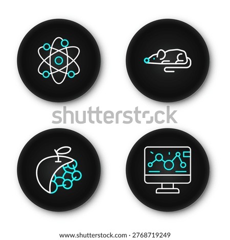 Set line Genetic engineering modification, Biological structure, Experimental mouse and Atom icon. Vector