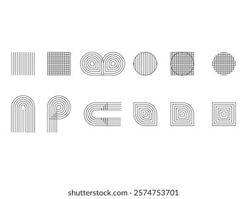 set of line geometric abstract shapes vector illustration on transparent background