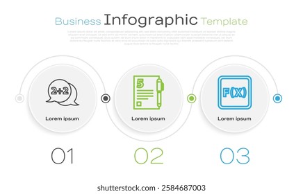 Set line Geometric figure Cone, Open book and Equation solution. Business infographic template. Vector