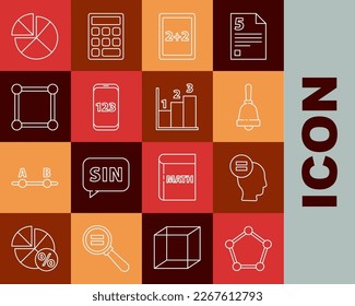 Fijar la línea Figura geométrica Esfera, Prueba o hoja de examen, Cálculo, Libro con matemáticas de palabra, Diagrama de tablero, Abacus y Graph, Programación, gráfico, icono. Vector