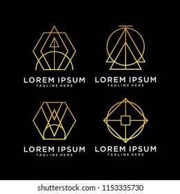 Set of line geometric shapes logo with gold color.
