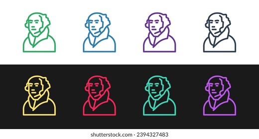 Set line George Washington icon isolated on black and white background.  Vector