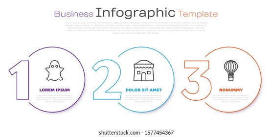 Set line Ghost, Circus tent and Hot air balloon. Business infographic template. Vector