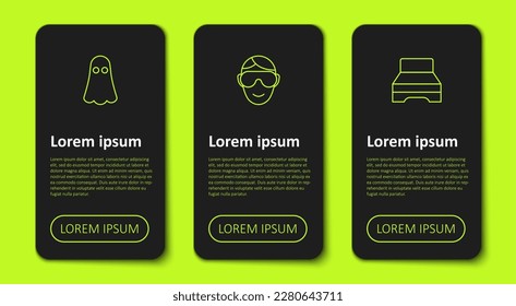 Set line Ghost, Eye sleep mask and Big bed. Business infographic template. Vector