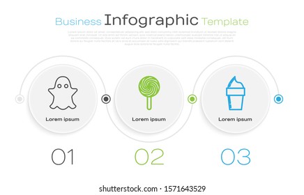 Set line Ghost, Lollipop and Ice cream in waffle cone. Business infographic template. Vector