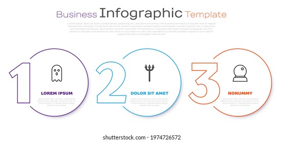 Set line Ghost, Neptune Trident and Magic ball. Business infographic template. Vector