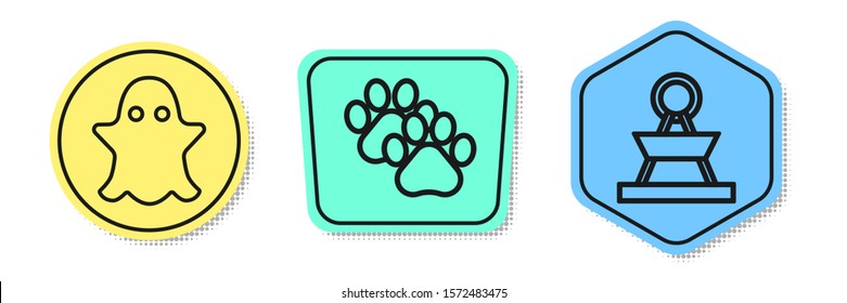 Set line Ghost, Paw print and Attraction carousel. Colored shapes. Vector