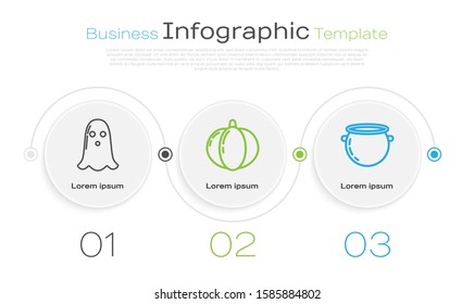Set line Ghost , Pumpkin  and Halloween witch cauldron . Business infographic template. Vector