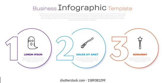 Set line Ghost , Witches broom  and Magic wand . Business infographic template. Vector
