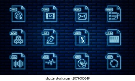 Establezca el documento de archivo GIF de línea, el icono XLS, EML, AI, 3DS, AVI, WAV y MP4. Vector