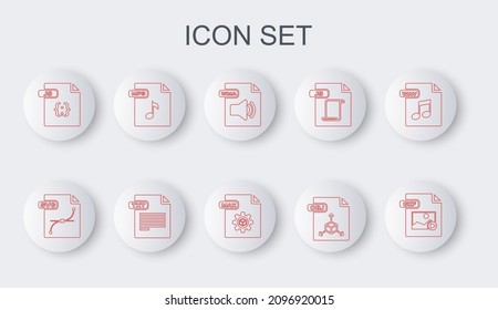 Set line GIF file document, SVG, WMA, OBJ, JS, MP3, TXT and MAX icon. Vector