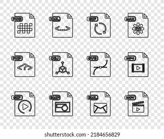 Set line GIF file document, MOV, BMP, PNG, OBJ, EML and MP4 icon. Vector