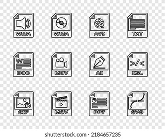 Establecer el documento de archivo GIF de línea, SVG, AVI, MOV, WMA, PPT y XSL. Vector