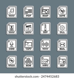 Establecer línea GIF archivo documento, EML, DLL, BMP, MOV, WAV, y ZIP icono. Vector