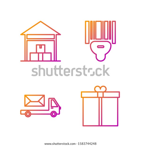 Set line Gift box ,\
Post truck , Warehouse  and Scanner scanning bar code . Gradient\
color icons. Vector