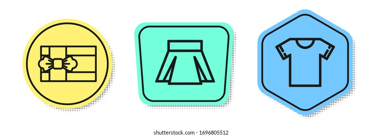 Set line Gift box, Skirt and T-shirt. Colored shapes. Vector