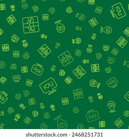 Set line Caja de regalo, texto de burbuja de voz Te amo y Locación con corazón en un patrón sin fisuras. Vector