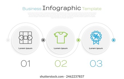 Set line Gift box, T-shirt and Discount percent tag. Business infographic template. Vector