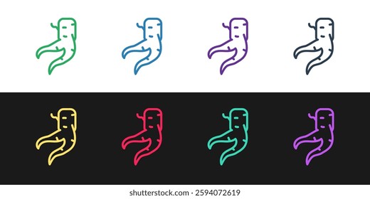 Set line Ginger root icon isolated on black and white background.  Vector