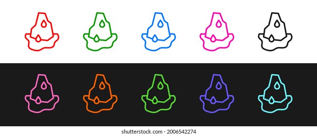 Set line Glacier melting icon isolated on black and white background.  Vector