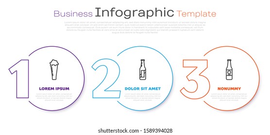 Set line Glass of beer, Beer bottle and Beer bottle. Business infographic template. Vector