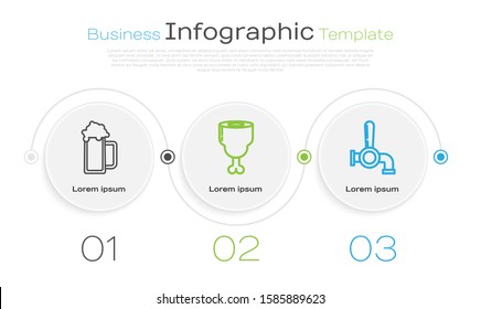 Set line Glass of beer, Chicken leg and Beer tap. Business infographic template. Vector