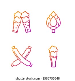 Set line Glass of beer, Crossed sausage, Glass of beer and Hop. Gradient color icons. Vector