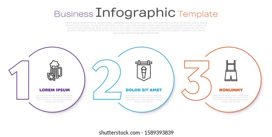 Set line Glass of beer and hop, Street signboard with glass of beer and Lederhosen. Business infographic template. Vector