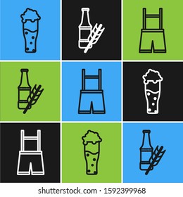 Set line Glass of beer, Lederhosen and Beer bottle icon. Vector