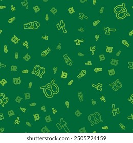 Set line Glass of beer, Pretzel and Beer tap on seamless pattern. Vector