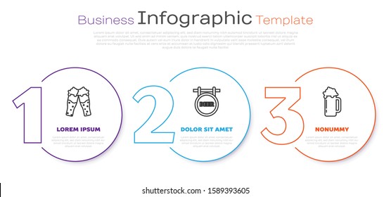 Set line Glass of beer, Street signboard with inscription Beer and Glass of beer. Business infographic template. Vector